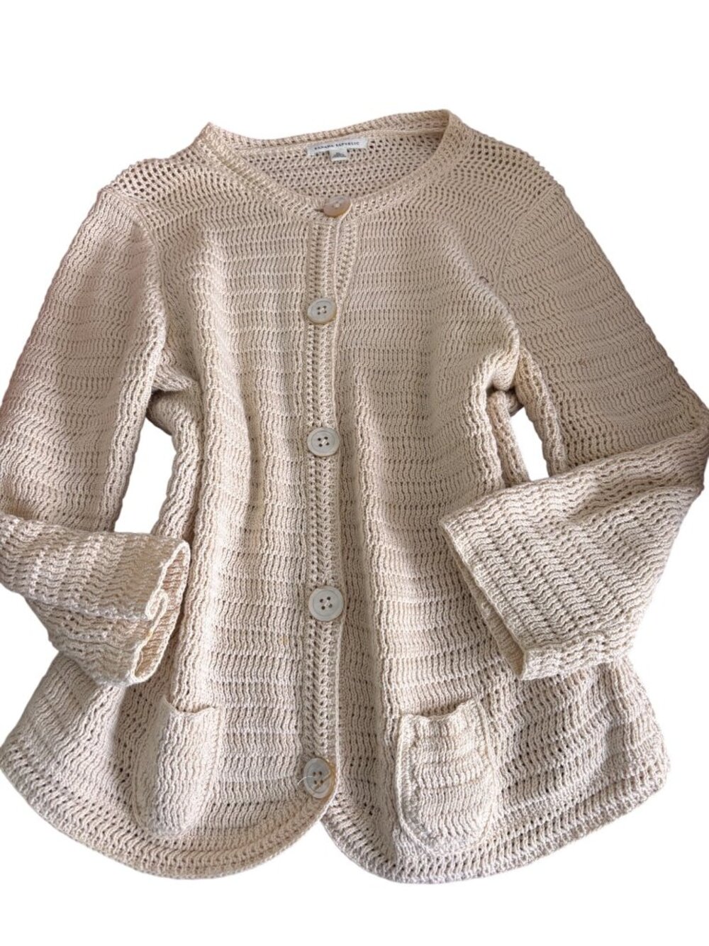 Vintage Banana Republic Cotton Crochet Mother of Pearl Button Cardigan Sweater‎